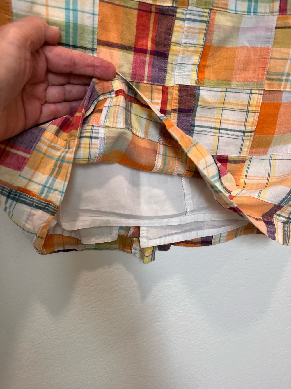 Pendleton Vintage Madras Patchwork Plaid Mini Skirt in Orange, Red, Cream - Picture 6 of 8